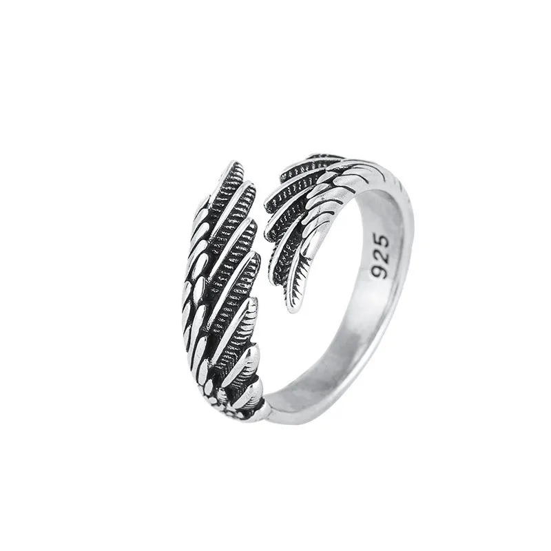 925 Sterling Silver Angel Wings Feather Thai Silver Open Rings For Women Girl Female