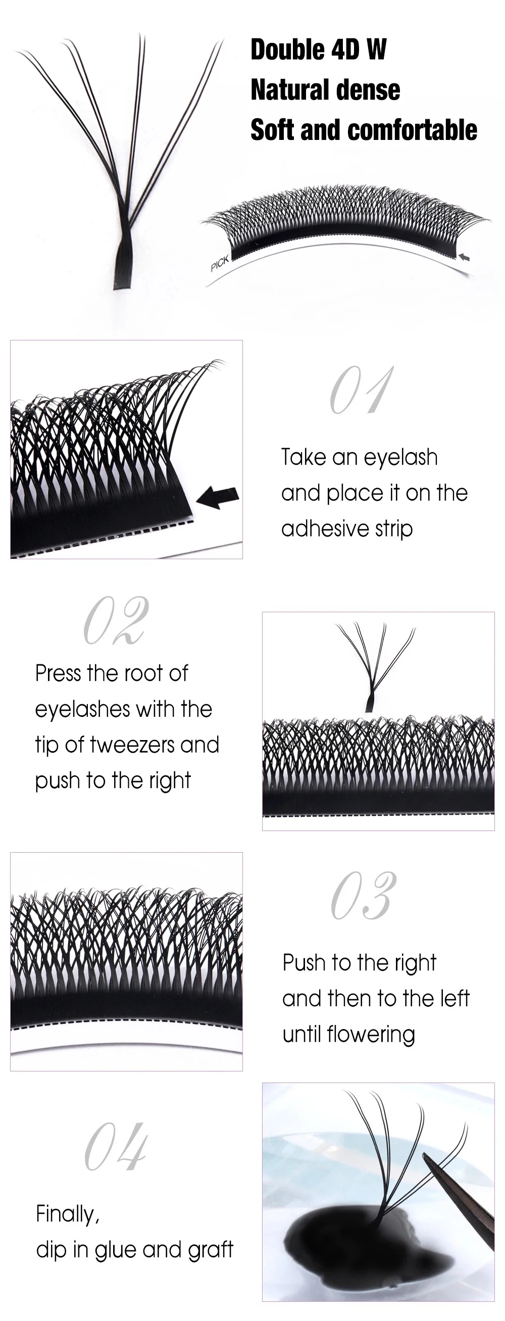 FADVAN 8D – W-förmige Wimpernverlängerung (doppelt 4D), automatische Blüte, vorgefertigte Fächer-Wimpernverlängerung – Detail 2