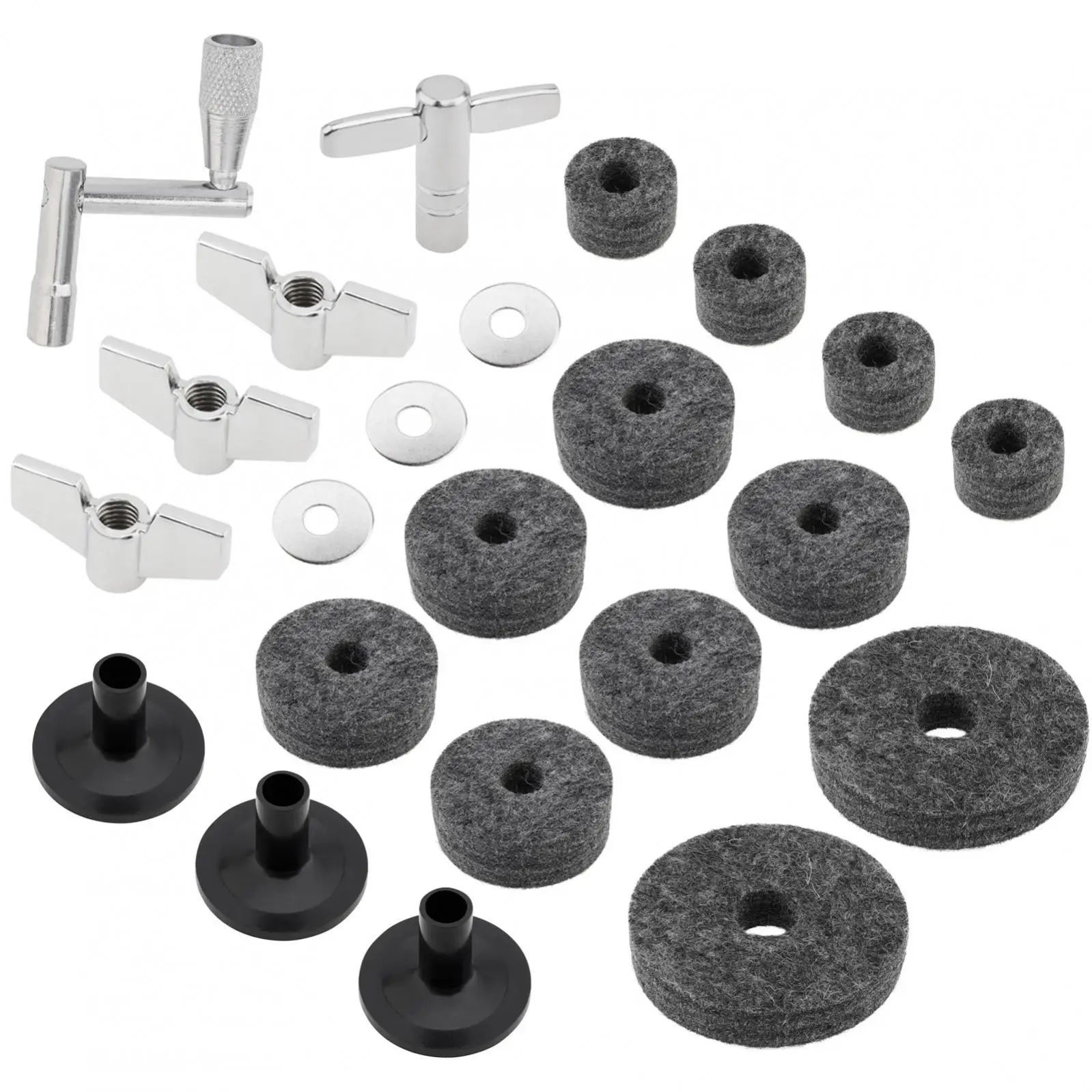23pcs Standard Size Cymbal Stand Sleeves and Felt for Drum Set with Base Wing Nuts Cymbal Washer and Drum Keys Replacement