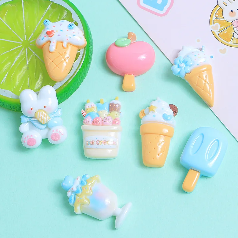 

10Pcs Summer Day Ice Cream Resin DIY Shoes Hat Icebox Barrette Mobile Phone Case Scrapbook Cream Glue Flat Back Resin