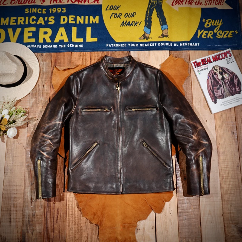 

LKC908 Super Top Quality Heavy Genuine US Cow Leather Slim Classic Cowhide Stylish Rider Jacket