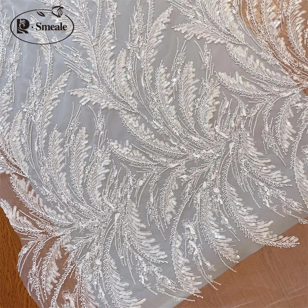 Weißes Fischschwanz-Kleidungs stück, Feder flügel, Perlen Porzellan, DIY Hochzeits kleid Stickerei, Spitzen zubehör, 130x30cm