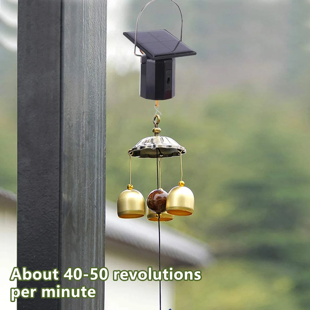 Black Plastic Solar Powered Wind Chimes for Garden Patio