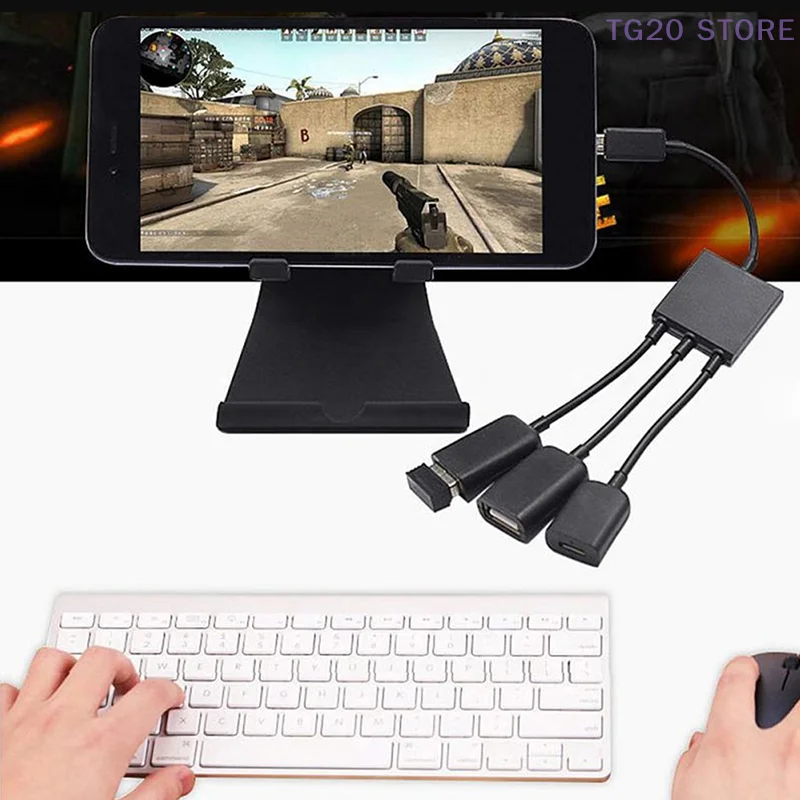 3in1 Micro USB To 2 OTG 3 Port HUB Cable Splitter Micro-USB Type-C Adapter Converter For Tablet Android Mouse Keyboard