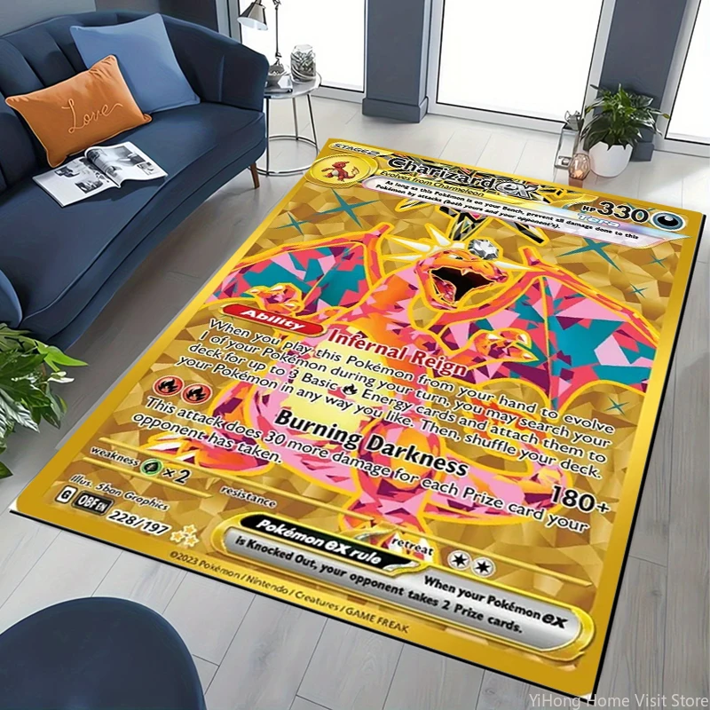 Floor Mat Decorative Carpet Non Slip Carpet Anti Skid Flooring Japanese Anime Pokemon Pikachu Card Pattern Carpet Large Area Rugs for Bedroom Home Decoration Anti Slip Chair Lounge Floor Mat