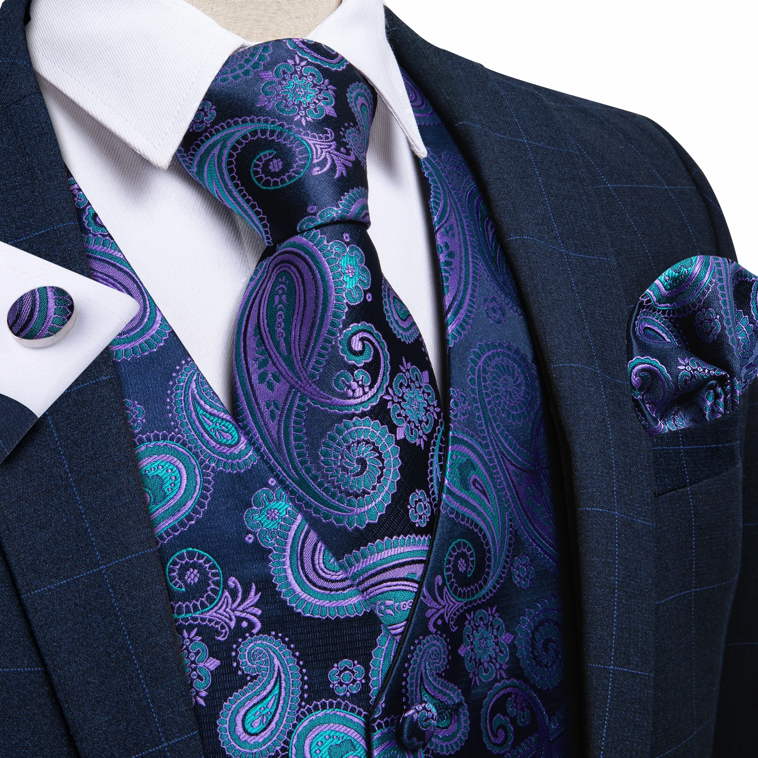 Men Vest Tie Set Classic Wedding Paisley Black Gold Paisley Tuxedo Suit Vest Formal Dress Male Waistcoat Sleeveless DiBanGu dress vests