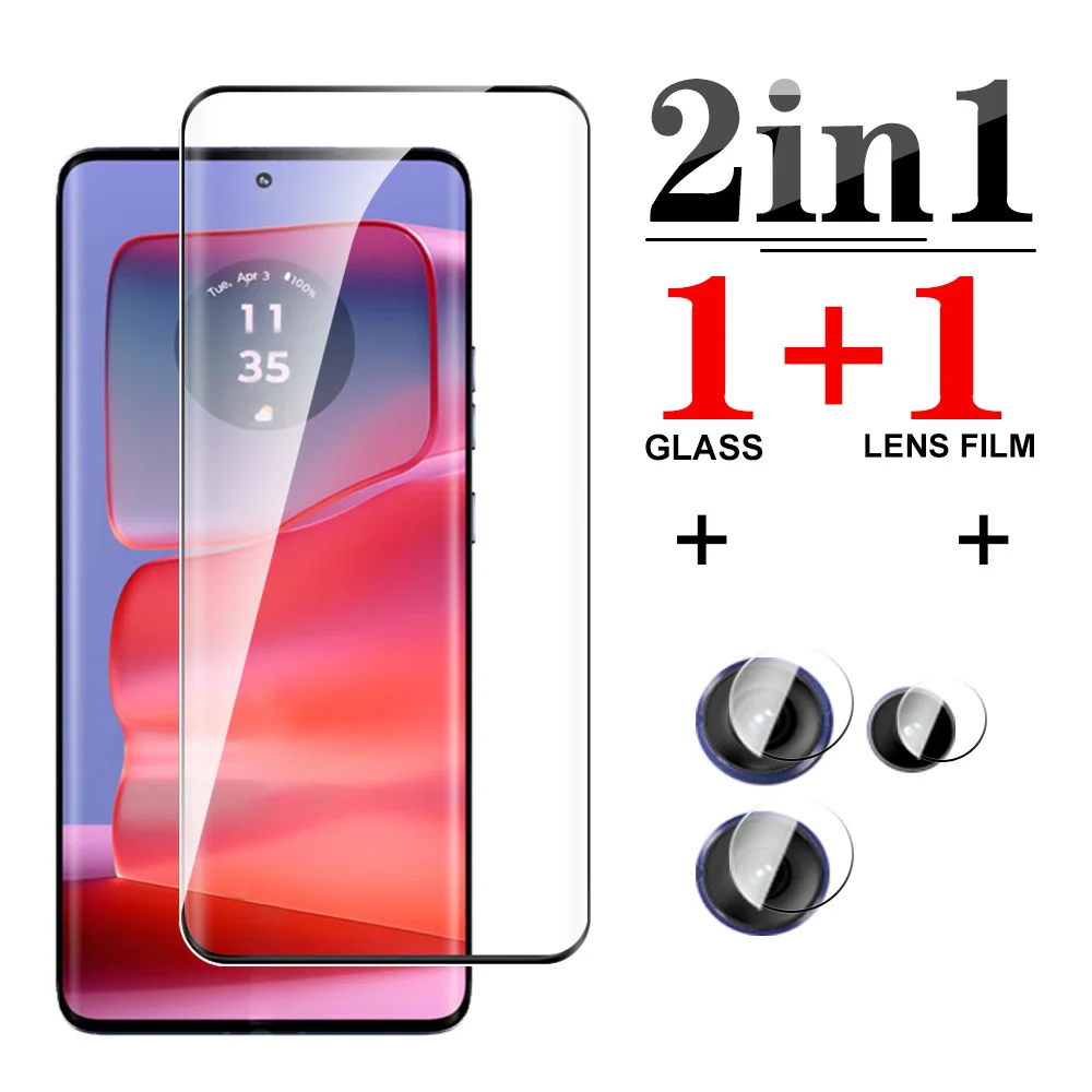 2 In1 Full Glue Vetro Temperato Curvo Per Fotocamera Per Motorola Edge 50 Pro 2024 Screen Protector Edge 50Pro 50Fusion 50Ultra 5G