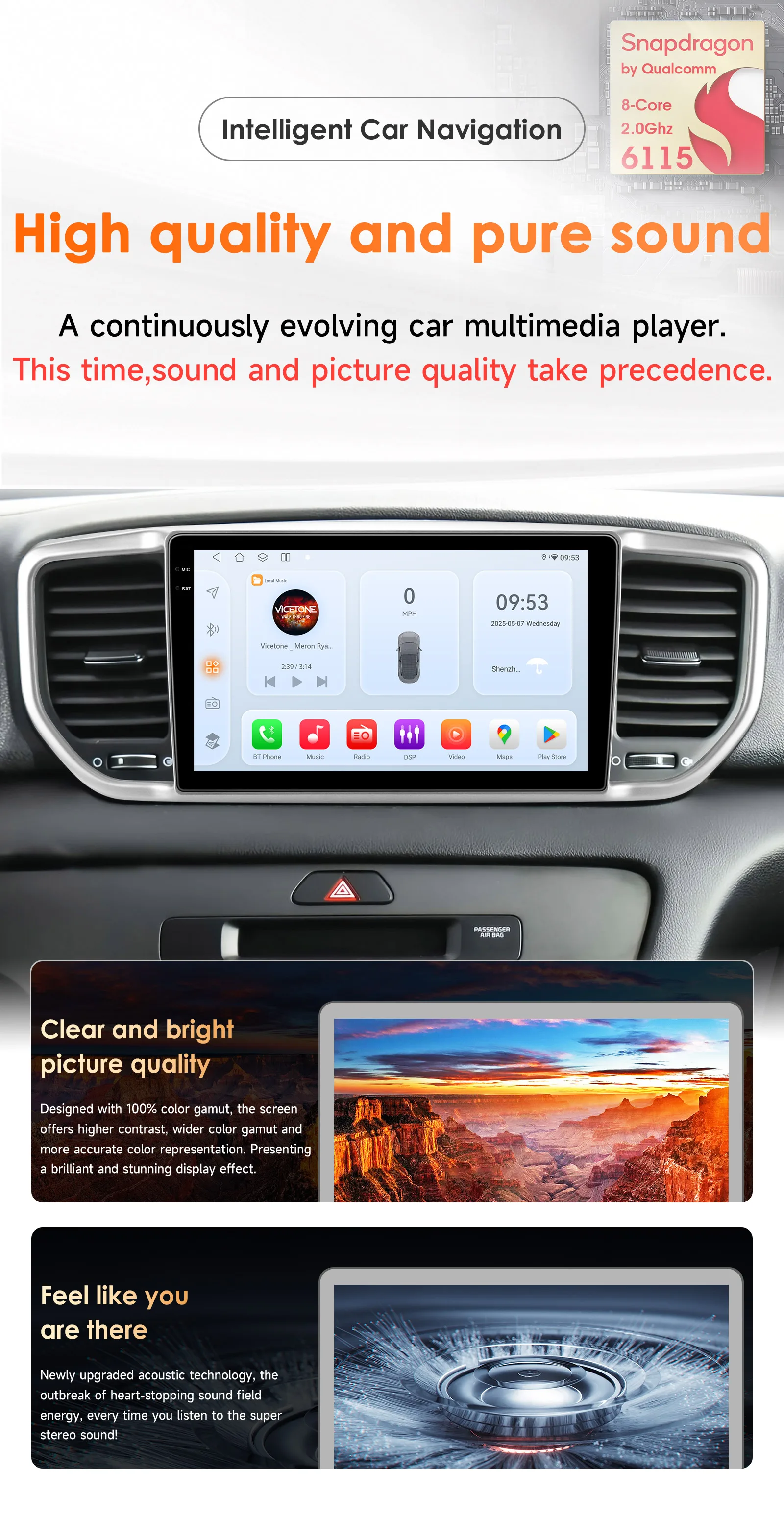 Hizpo 9-Zoll-Auto-Multimedia für Kia Sportage 4 QI KX5 2018–2021 Android Auto Navigation GPS Wireless Carplay Stereo Bluetooth – Detail 3