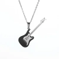 Exquisite Guitar Necklace Men's Stainless Steel Rock Electric Guitar Bass Pendant Necklace Hip Hop Music Style Personality Gift