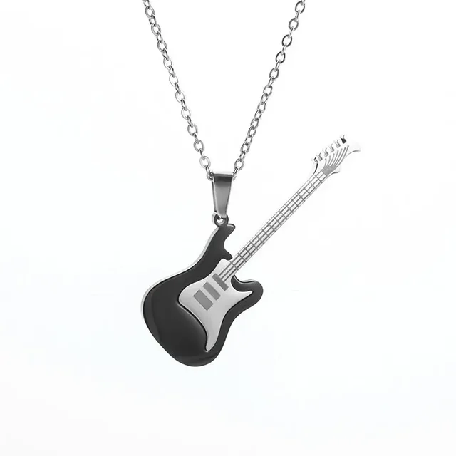 Exquisite Guitar Necklace Men's Stainless Steel Rock Electric Guitar Bass Pendant Necklace Hip Hop Music Style Personality Gift