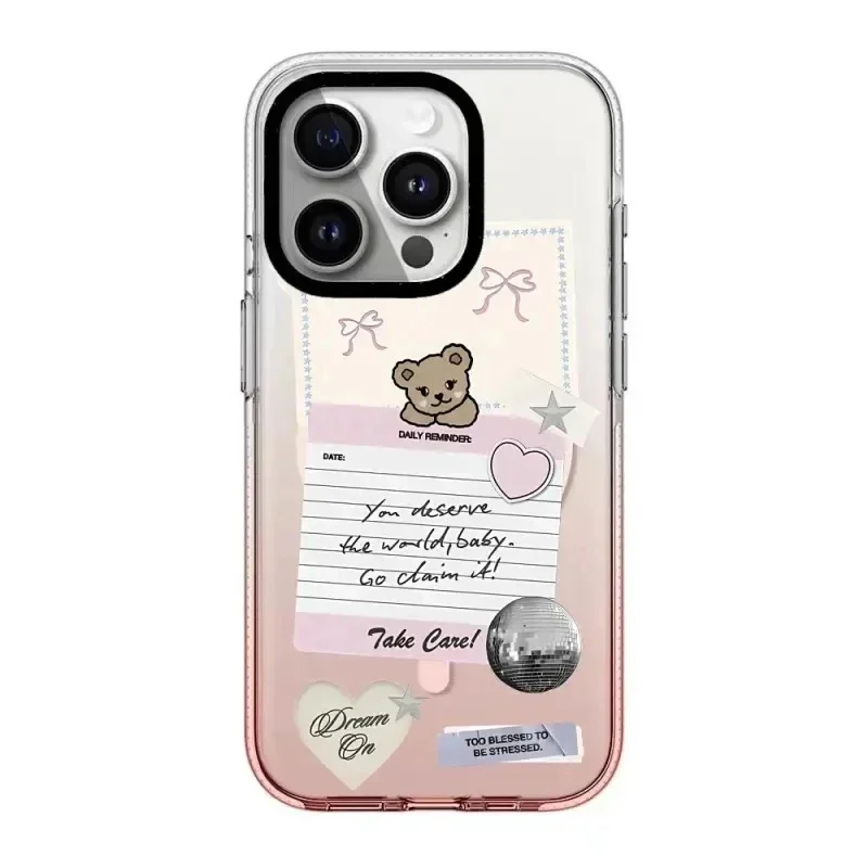 NEW Pink Gradient Transparent Border iPhone 13 14 15 Pro Max Case - Protective iPhone Case with MagSafe
