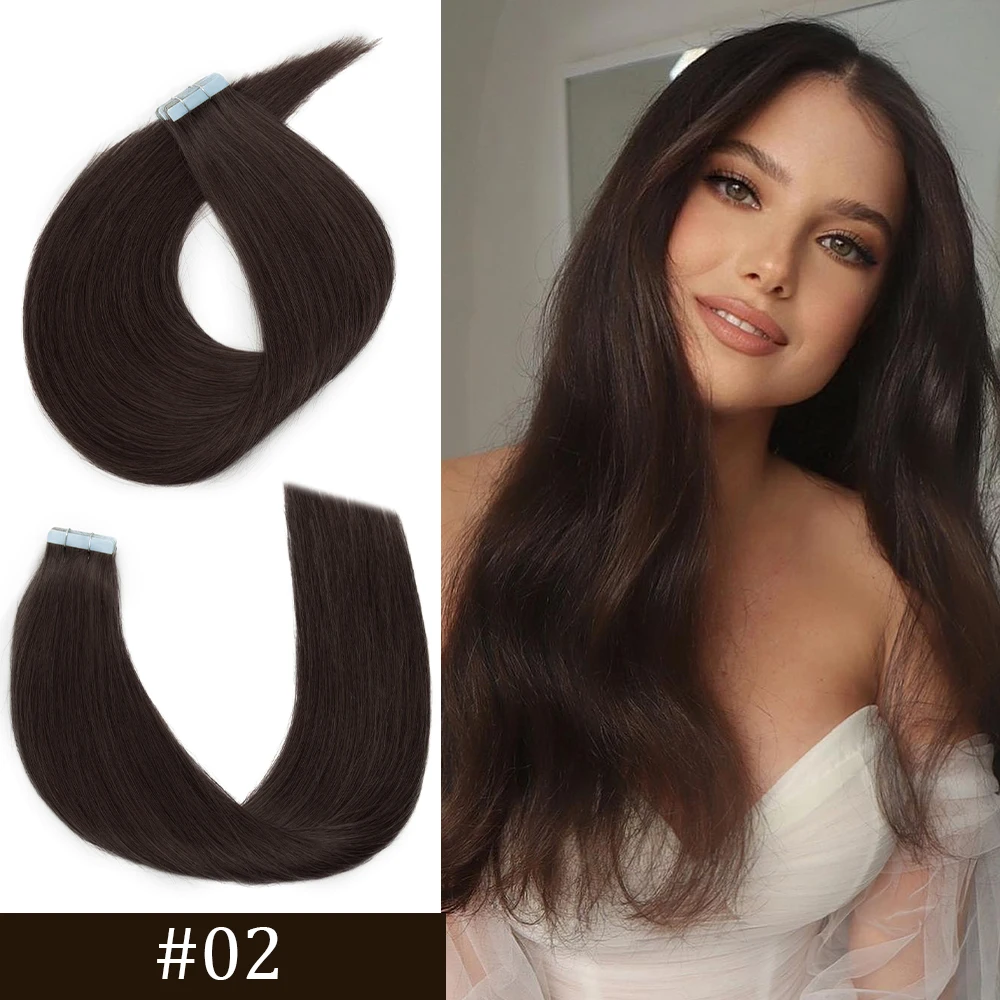 

20pcs Tape In Hair Extensions Natural Human Hair Tiny Interface Skin Weft Remy Adhesives Hair Extension 14-24" For Thin Hair