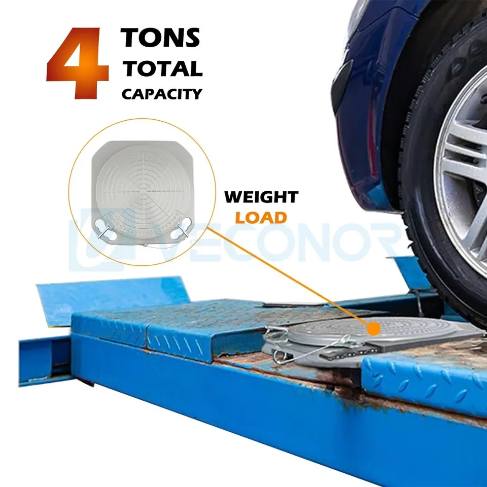 AutoSolo Wheel Alignment Turn Plates - 4-Ton Capacity Each, Brass Dial, Includes Transition Bridges & Wheel Chocks