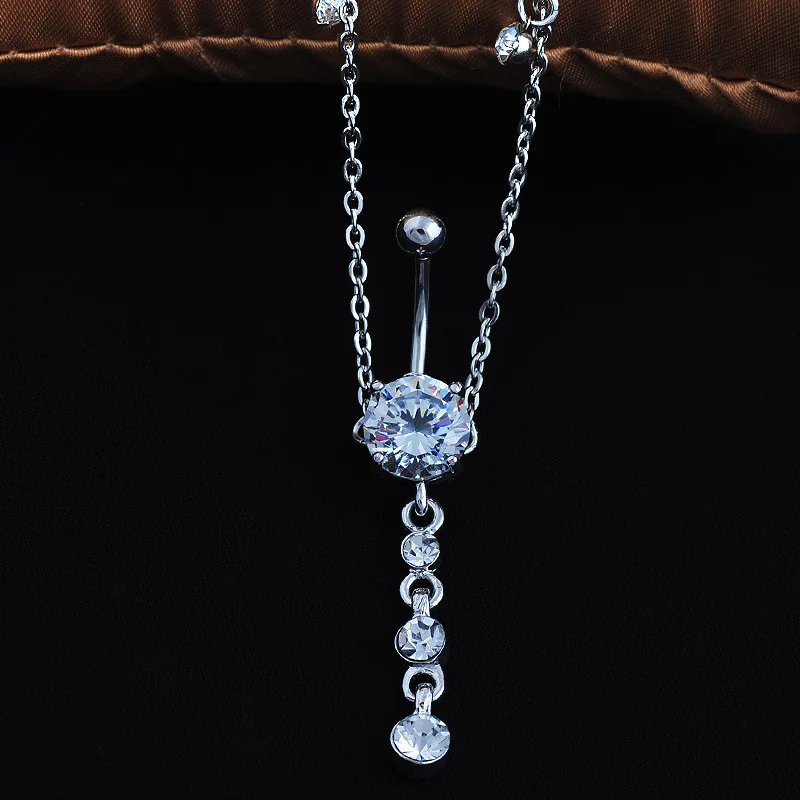 Belly Button Piercings Sexy Rhinestone Dangle Chain Navel Ring Body Jewelry