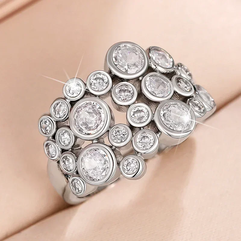 Silver Ring Weight Loss and Stress Relief Treatment Cubic Zirconia Ring Wedding Engagement Fashionable Jewelry