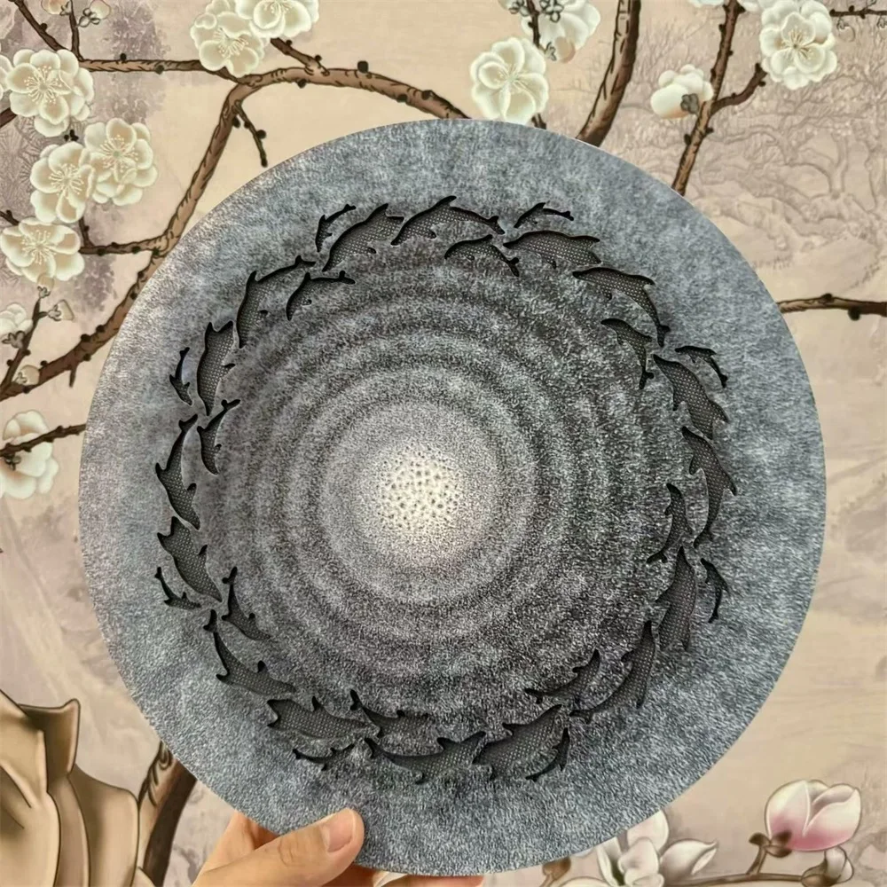 High Quality 12 inch Solid Wood Stream Drum Hand Drum with Beautiful Pattern for Yoga and Meditation Sea Wave Sound