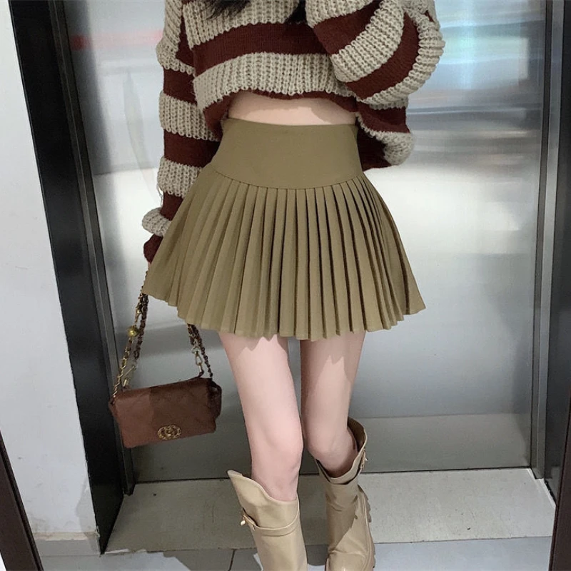 女性用プリーツミニスカート,ヴィンテージ,厚手,ハイウエスト