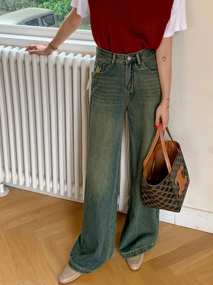 

ZHISILAO Vintage Loose Wide Leg Jeans for Women Casual Loose High Waist Straight Denim Pants Streetwear 2023