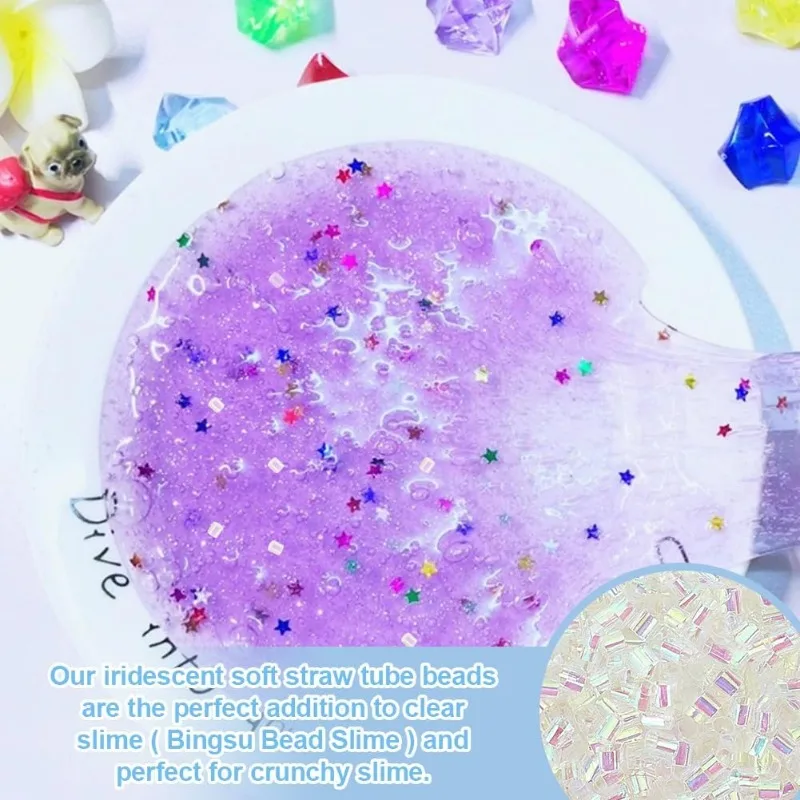 1 Box Bingsu Beads Straw Tube Beads Iridescent Crispy Bingsu Lightweight Glitter for Crunchy