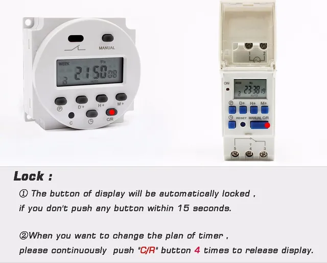 Temporizador Digital Programable Para Carril DIN 16 Programas On/Off  Pantalla LCD 12V/3000W