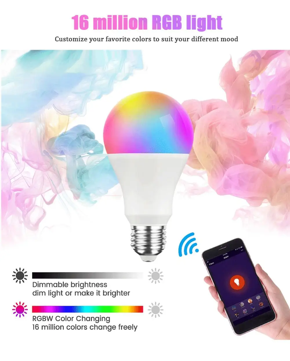 Умная Светодиодная лампа TUYA E27/B22 RGBCW с Wi-Fi, лампа с ...