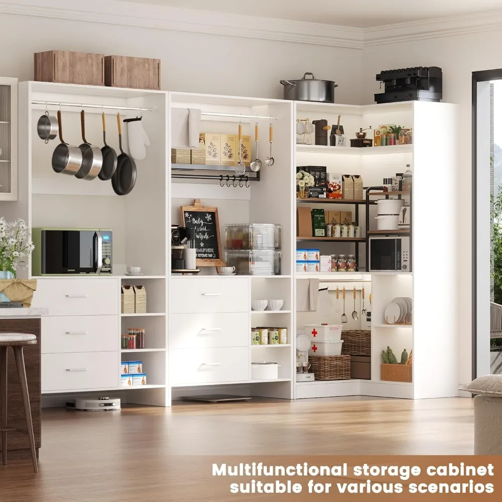 Closet System with 6 Drawers, 4 Hanging Rods & Corner Tower, Corner Closet System with Hanging, 92.6" L-Shaped Walk-In Wardrobe 3