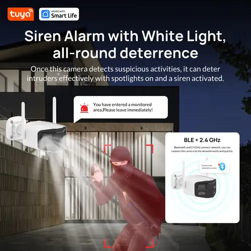 Tuya Smart 4MP 2.5K Dual-Lens Large wide 180°Security Camera , Outdoor Camera,With Color Night Vision/Siren/2-Way Talk IP Camera - Image 4
