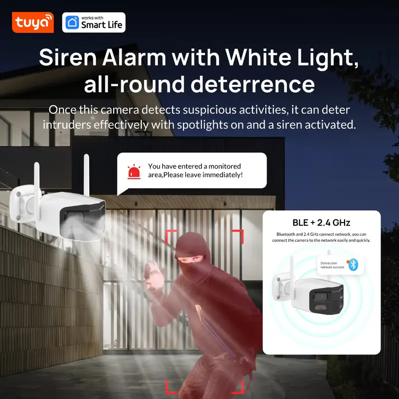Tuya Smart 4MP 2.5K Dual-Lens Large wide 180°Security Camera , Outdoor Camera,With Color Night Vision/Siren/2-Way Talk IP Camera - Image 4