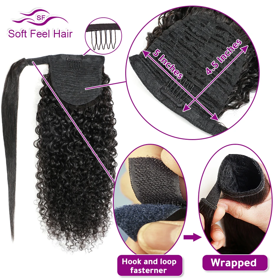 Human Hair Extensions Afro Kinky Curly Ponytail Wrap Around Ponytail Clip Ins Natural Remy Brazilian Hairpiece Pony Tail