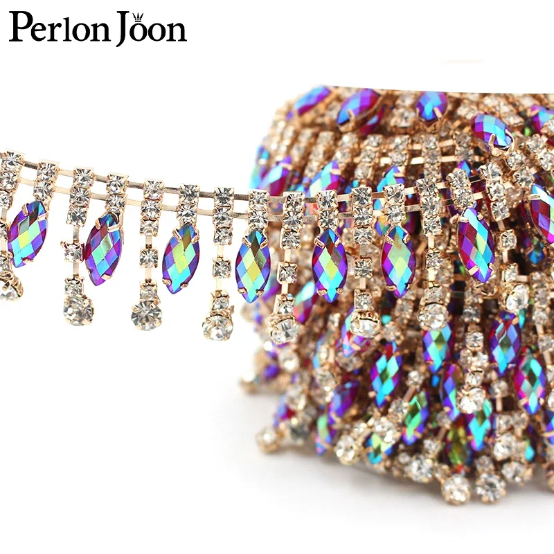 Drop-AB-Rhinestone-trim-multicolor-crystal-gold-chain-for-women ...