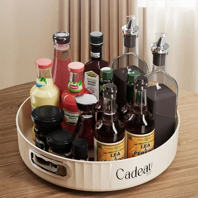 360Degree Rotatable Round Tray Countertop Multi Purpose Storage Tray Rotating Storage Rack Kitchen Bathroom Organization storage tray rotating storage organizer