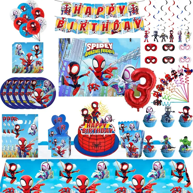 New Spidey And His Amazing Friends Decorazioni Per Feste Di Compleanno Boy Spidey Theme Stoviglie Spiderman Balloon Supplies Baby Shower