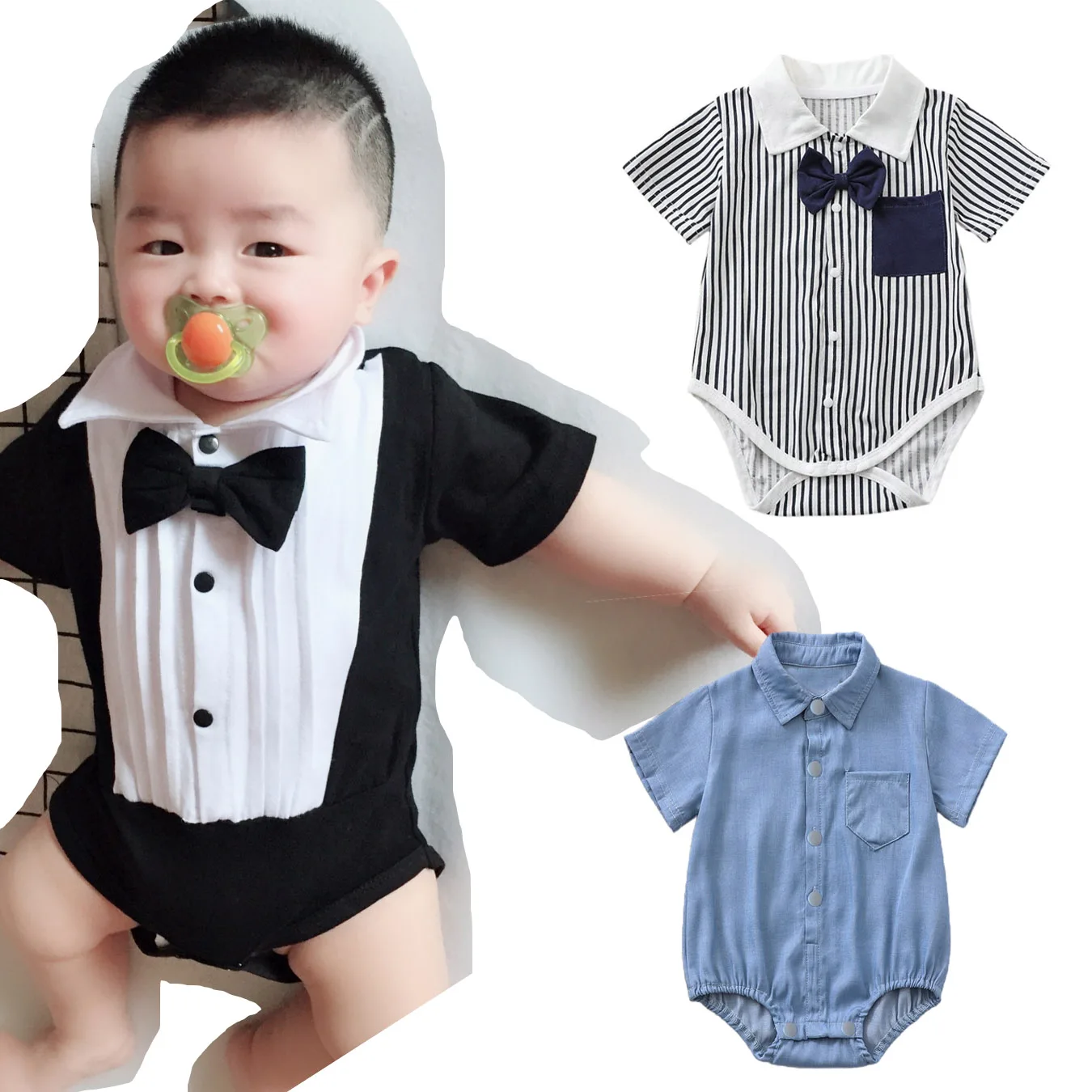 Summer Baby Girl Boy Clothing Gentleman Shirt Romper Body Lapel Short Sleeves Newborn Outfits Toddler Infant Jumpsuit 1