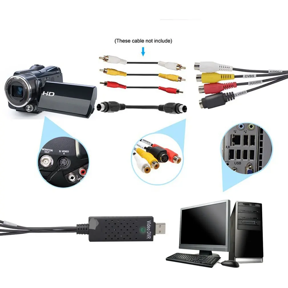 New USB 2.0 Audio Capture Adapter VHS VCR TV to DVD Converter Digital Video Grabber Recorder Device for Windows PC