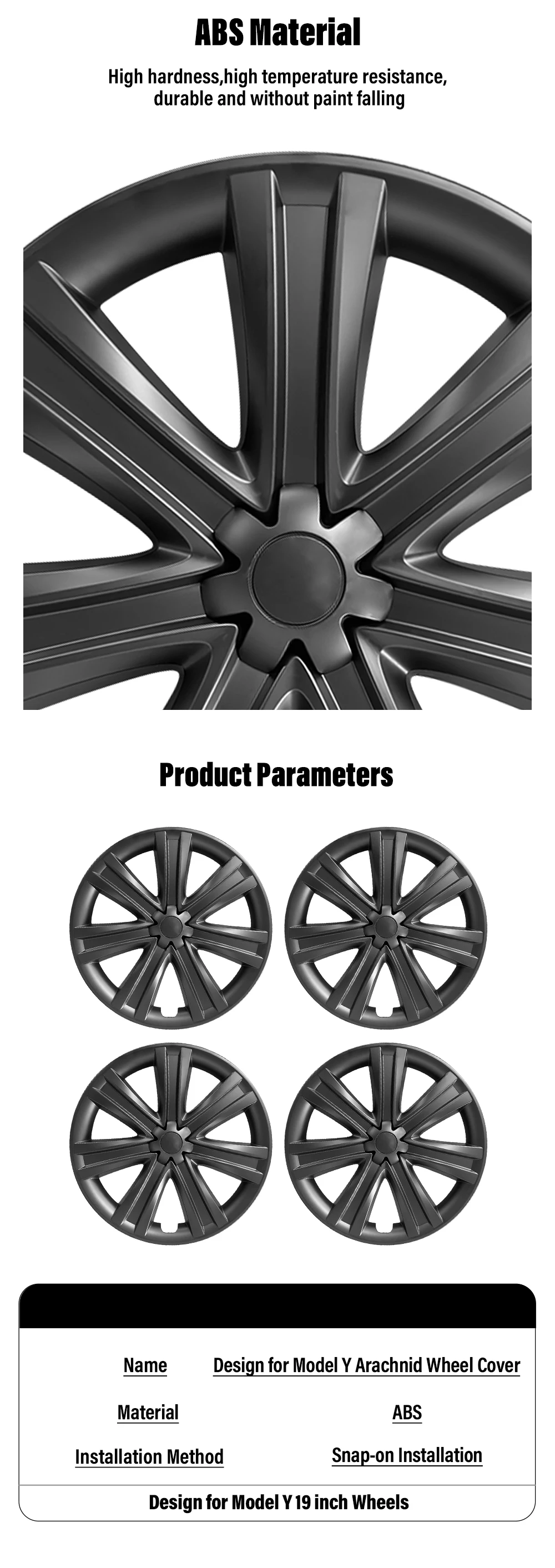 4PCS 19 inch Hubcap for Model S 2022-2024 Model Y 2020-2024