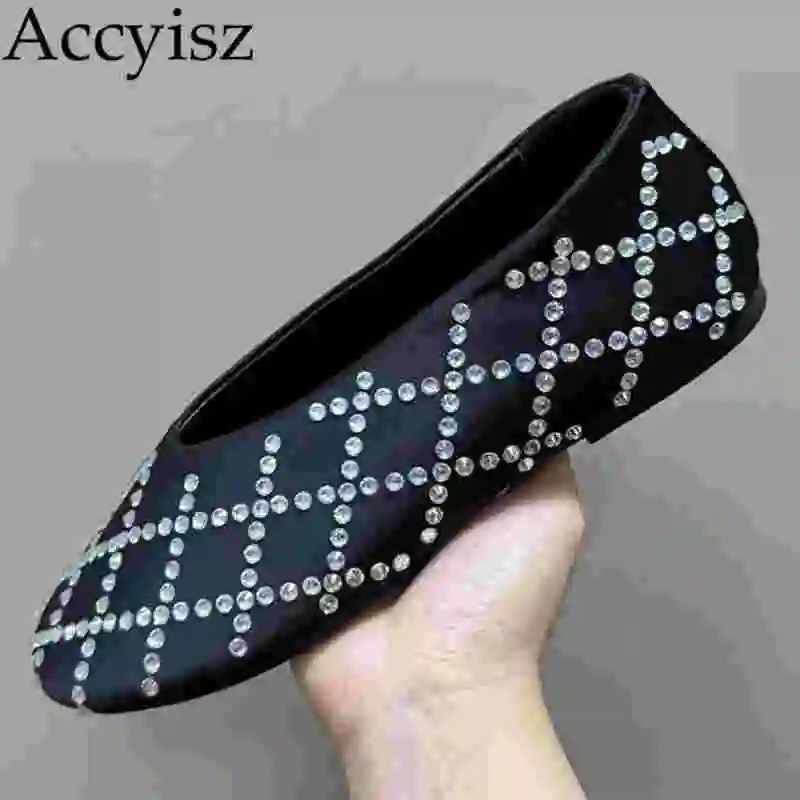 

Flat Round Toe Loafers Women Silk Satin Shiny Rhinestone Decor Ballet Shoes Ladies Spring Summer Light Comfort Walking Shoes