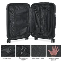 Roshanda ensemble de valises 3 pièces 20 "24" 28 "ABS coque rigide ensemble de bagages de voyage 4 roues fermeture éclair télescopique tige de traction ensemble M-L-XL, noir 4