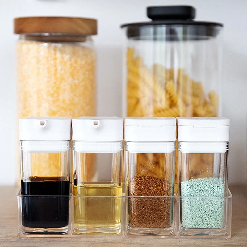 Transparent Spice Jar Set Salt and Pepper Seasoning Bottle Colorful Lid Kitchen Condiment Cruet Storage Container Base seasoning jar salt shaker spices bottle salt pepper shakers
