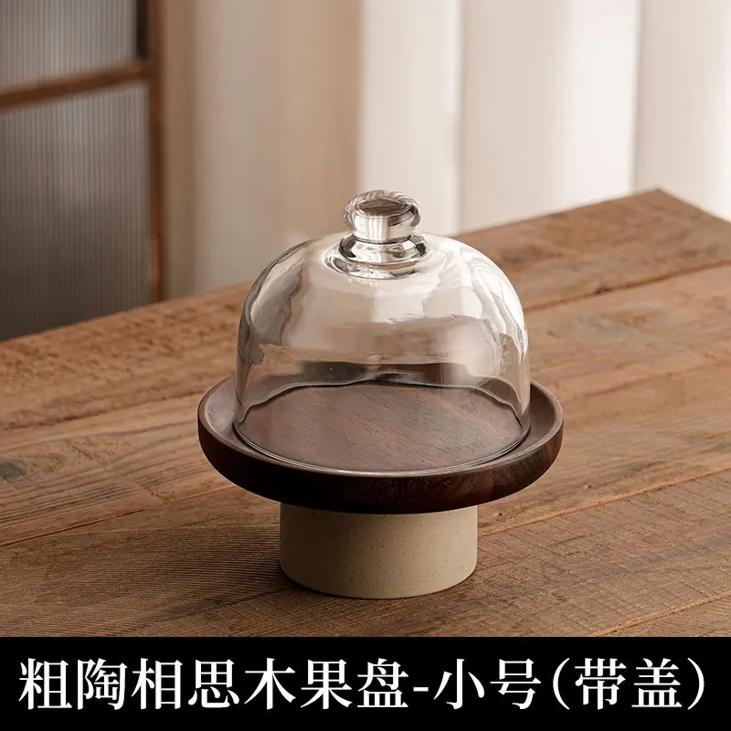 Acacia Wood Cake Tray with Clay Base for Living Room Decoration