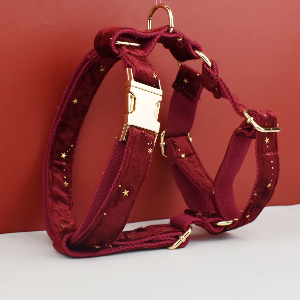 Luxury Custom Design Flower Sublimation Pet Accessory Set: Black Collar, Leash, Harness & Bow