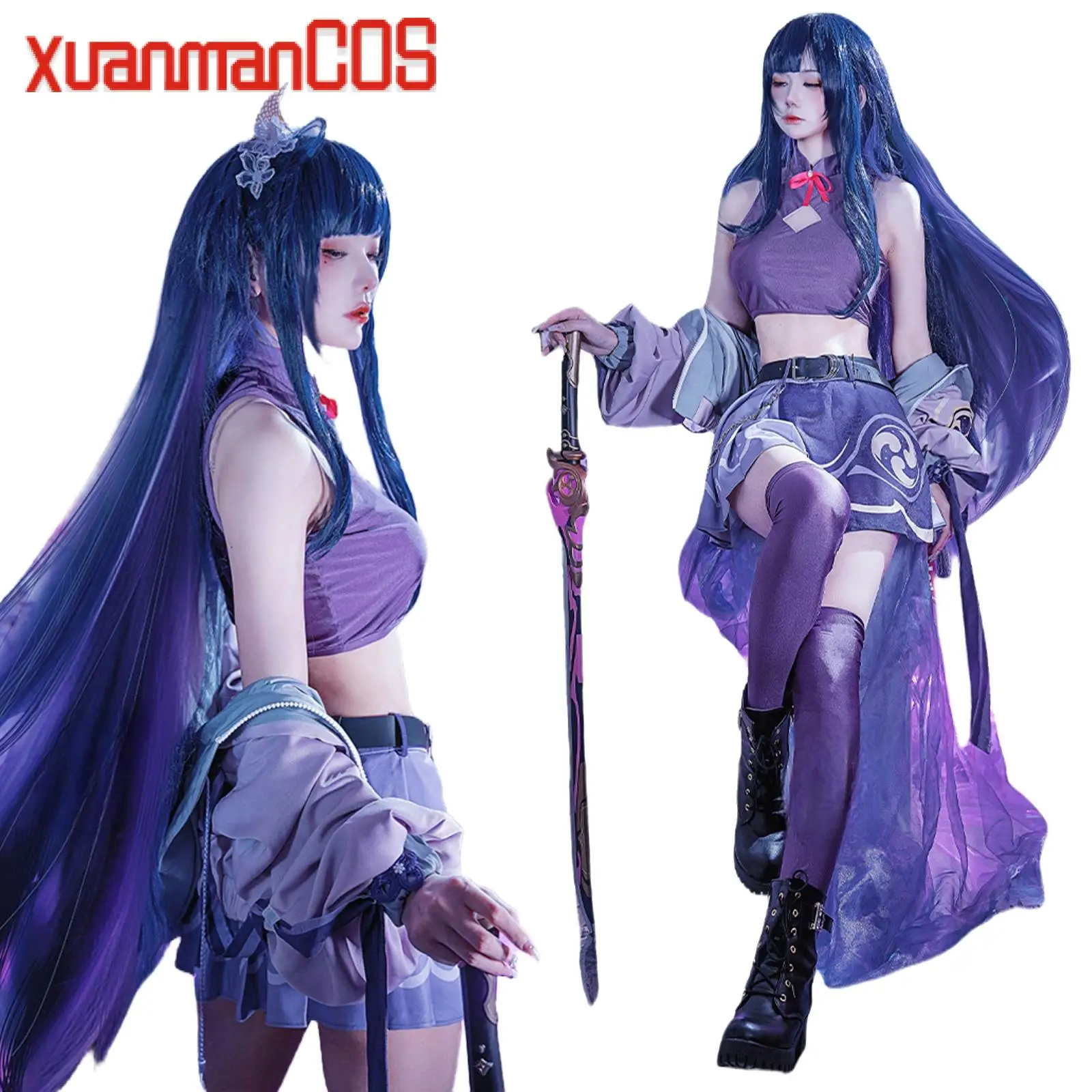 

Cos Genshin Impact Cosplay Costume Fanart Beelzebul Raiden Shogun Yae Miko Sexy Jacket Tops Skirt Uniform Suit Halloween Gift