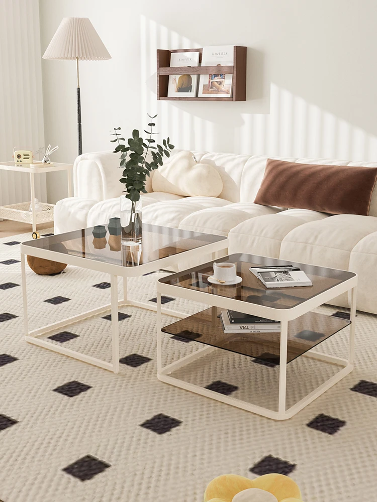 

Modern Coffee Table For Living Room Glass Sedentary Square Table French Light Luxury Living Room Sofas Low Table Home Furniture