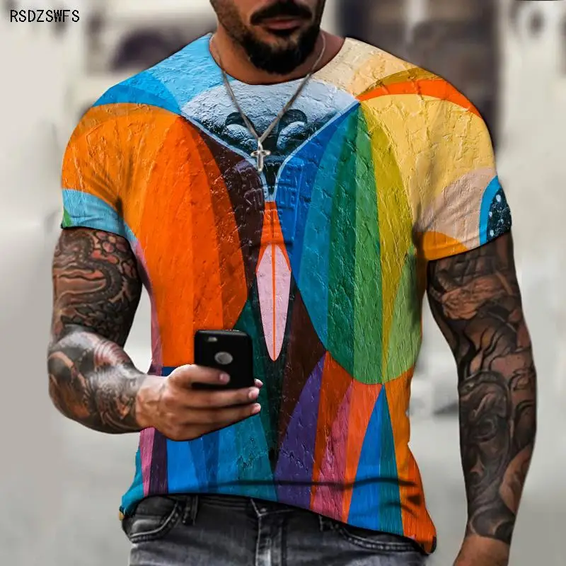 

Summer Hot Style Short Sleeves, Colorful 3d Men's Top, O-neck Design, All-printed Short Sleeves, 5XL Plus Size Casual Wear