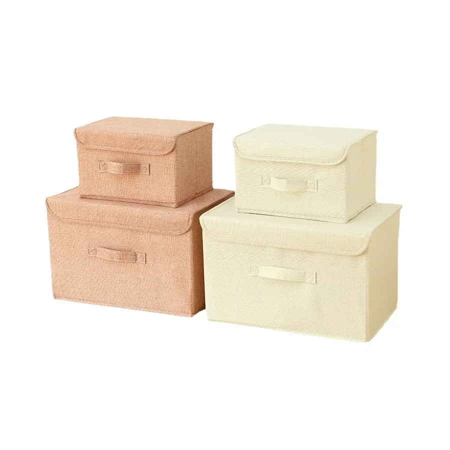 Washable Cotton Linen Fabric Folding CD Storage Box Foldable Bins Toys Organizer With Lid Storage Basket Laundry Basket 5