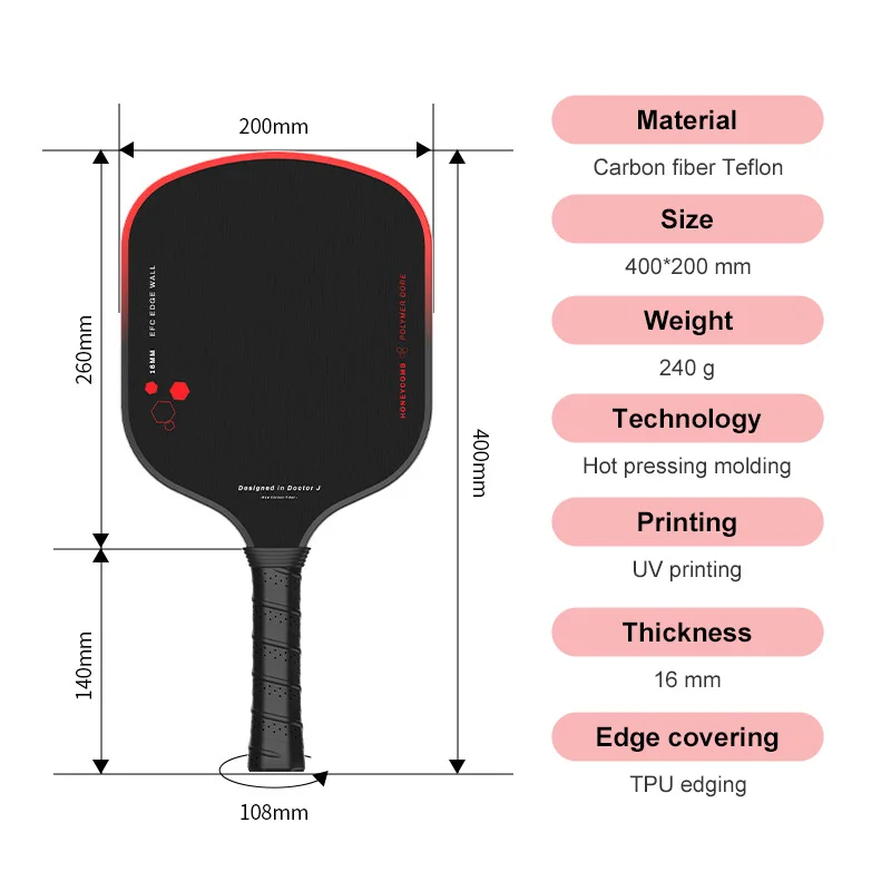 ATNEW Carbon Fiber Teflon PickleBall Paddle, 16MM PP Honeycomb Core Thermoformed Racket