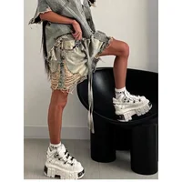 Jean déchiré Vintage Harajuku pour femmes, coupe ample, Y2K, dommages Emo Trashy, longueur mollet, Kpop Baggy, pantalon en Denim délavé 4