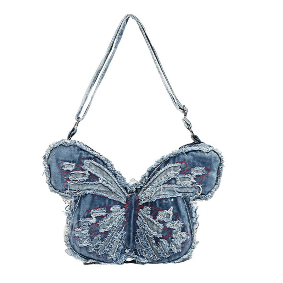 Women Large capacity embroidery butterfly backapck summer new Denim design shoulder bag casual wing bagpack girl Rucksack mochia 3