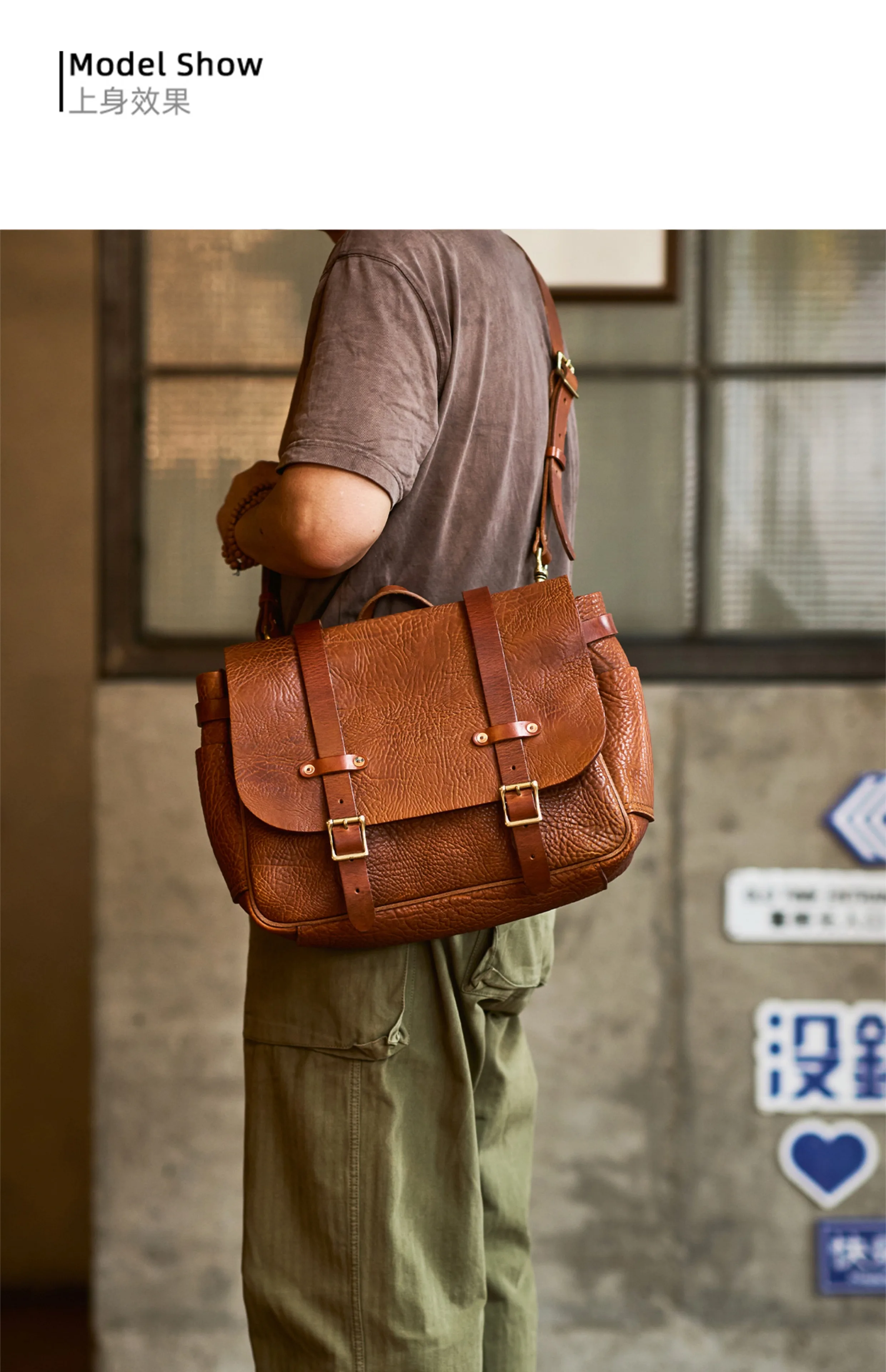 Business Vintage echtes Leder Herren Aktentasche Outdoor-Reise Designer handgemachte Luxusmarke echtes Rindsleder Umhängetasche – Detail 4