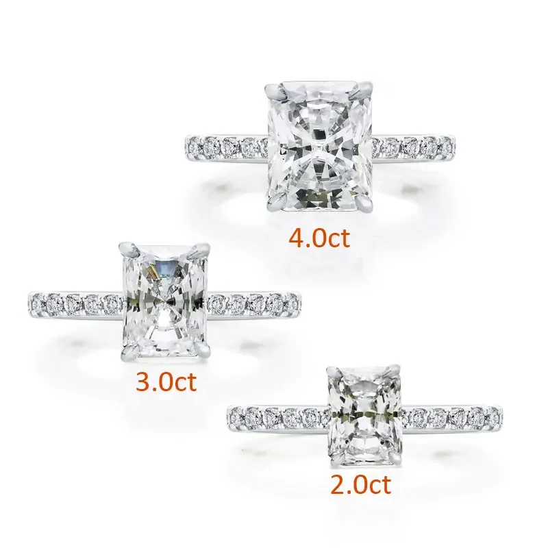 Moissanite Solitaire Engagement Rings 2/3/4ct Radiant Cut D Color Solid 925 Sterling Silver Women Wedding Jewelry Gifts