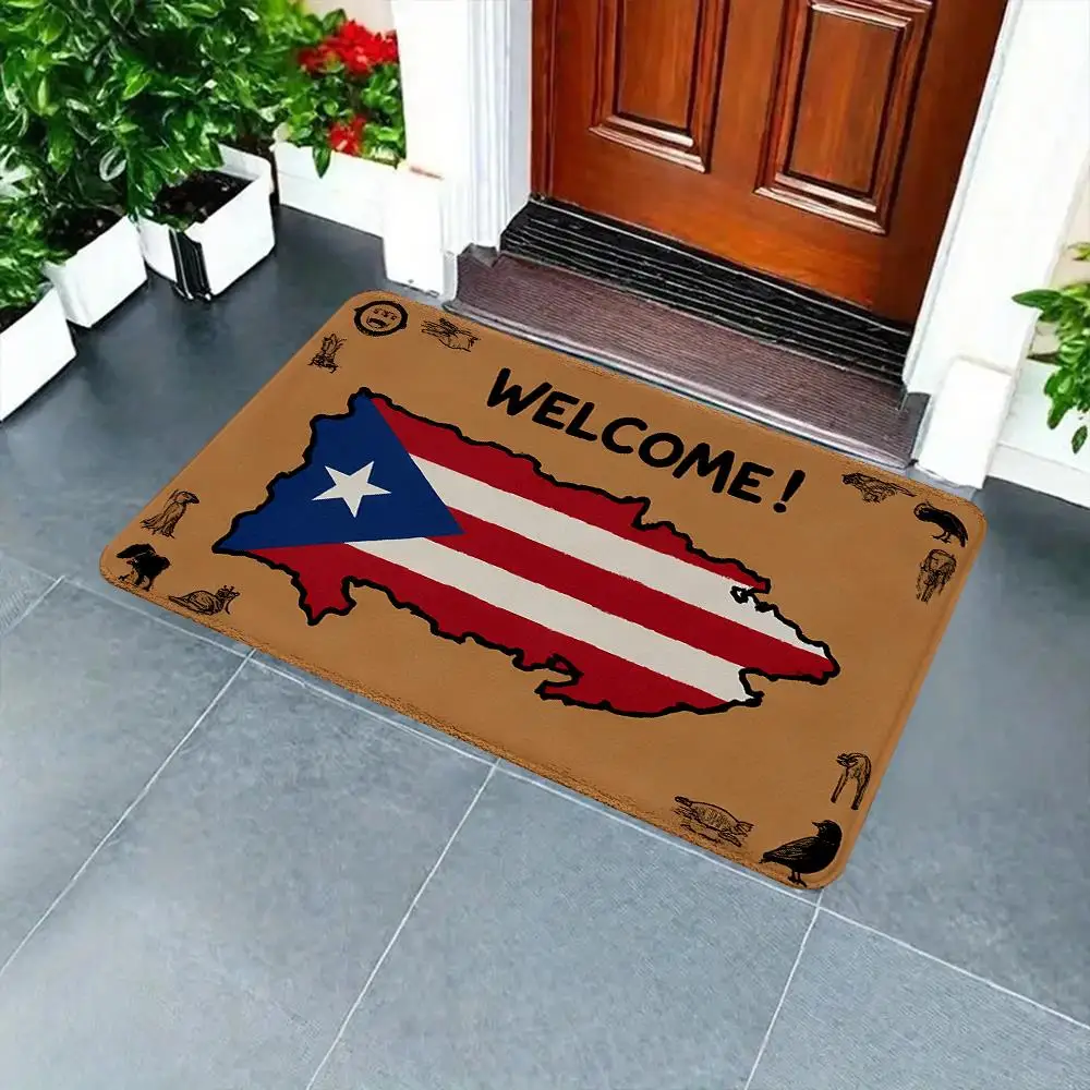 Puerto Rico Rug Puerto Rico Welcome Symbol Doormat - Cultural Non-Slip Floor Mat for ...